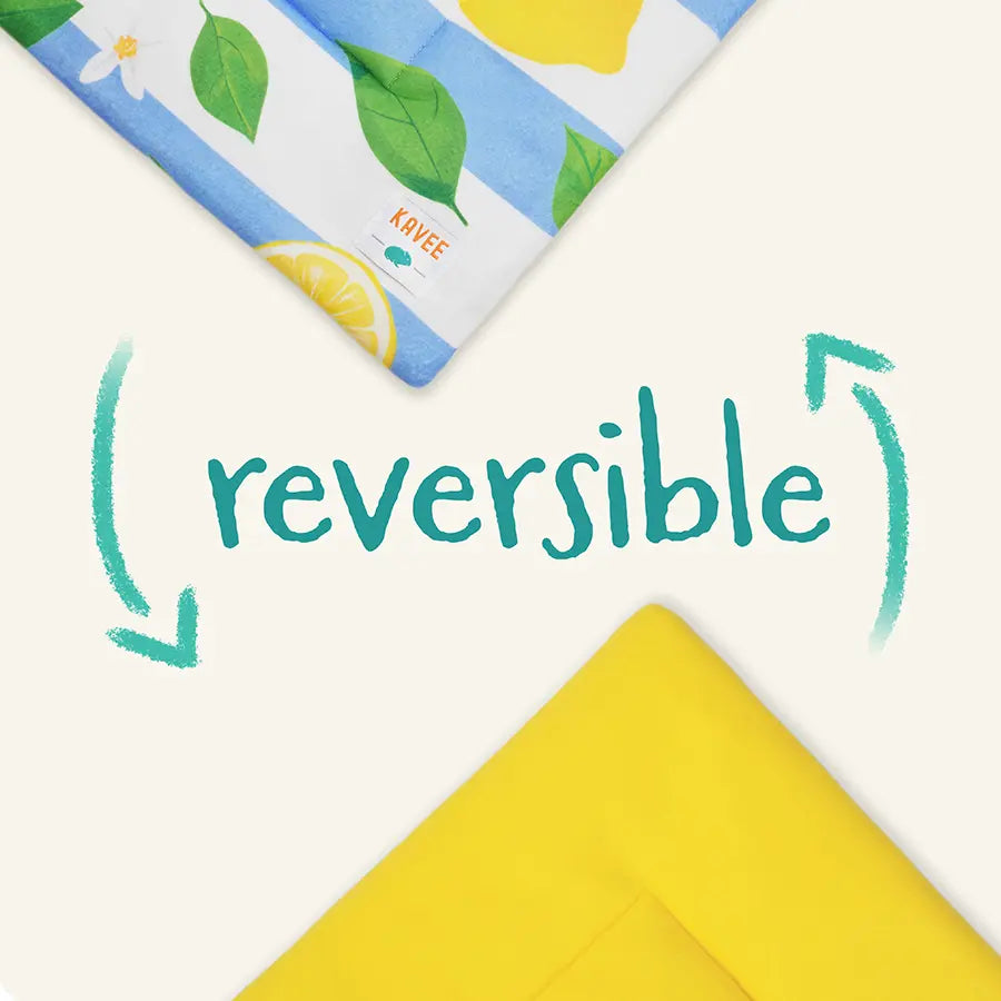 Reversible Lemon Amalfi fleece liner showing both sides — lemon print and Limoncello yellow