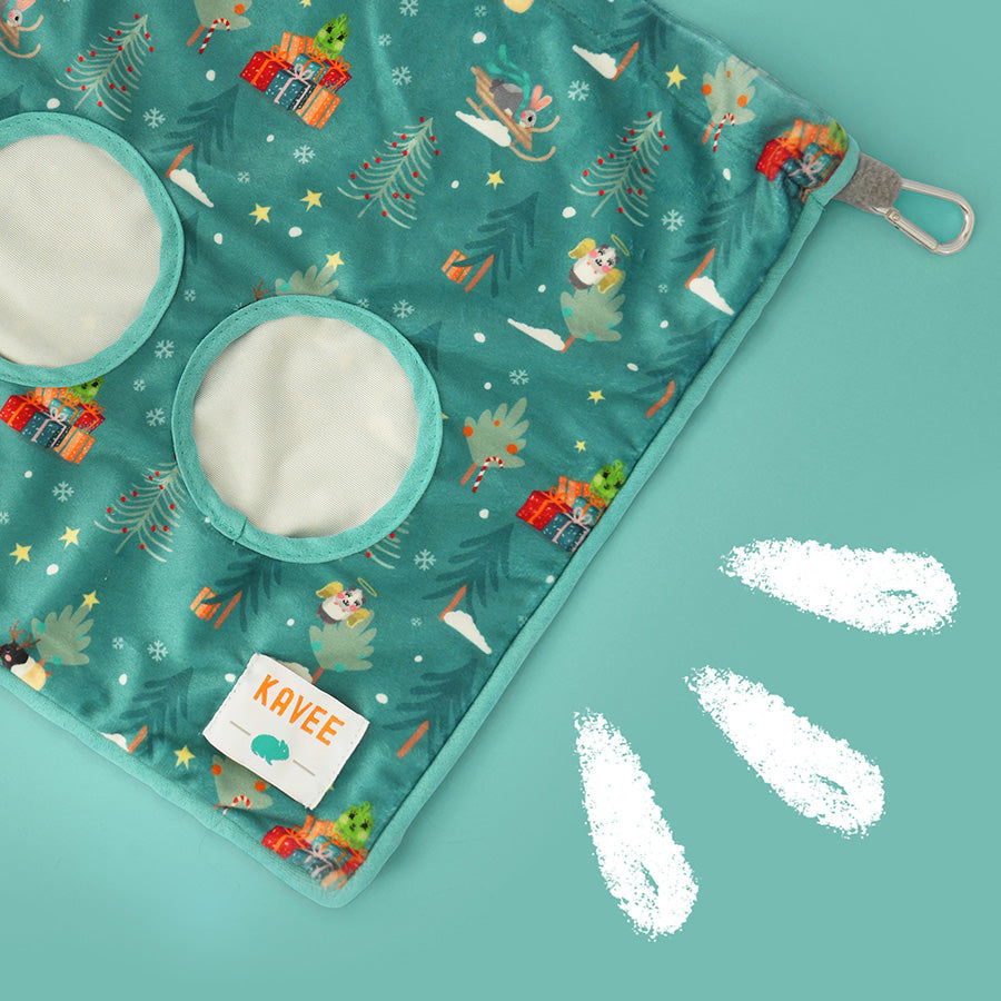 Close up of Kavee Christmas hay bag for guinea pigs