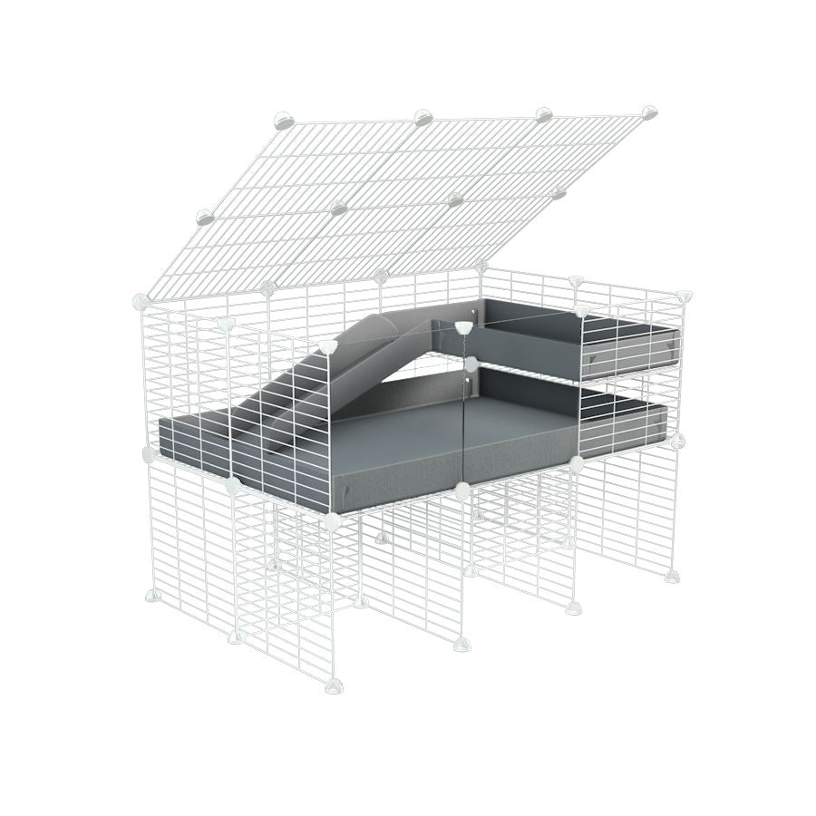 A 2x3 C and C guinea pig cage with clear transparent plexiglass acrylic panels with stand loft ramp lid small size meshing safe white C and C grids grey correx sold in UK