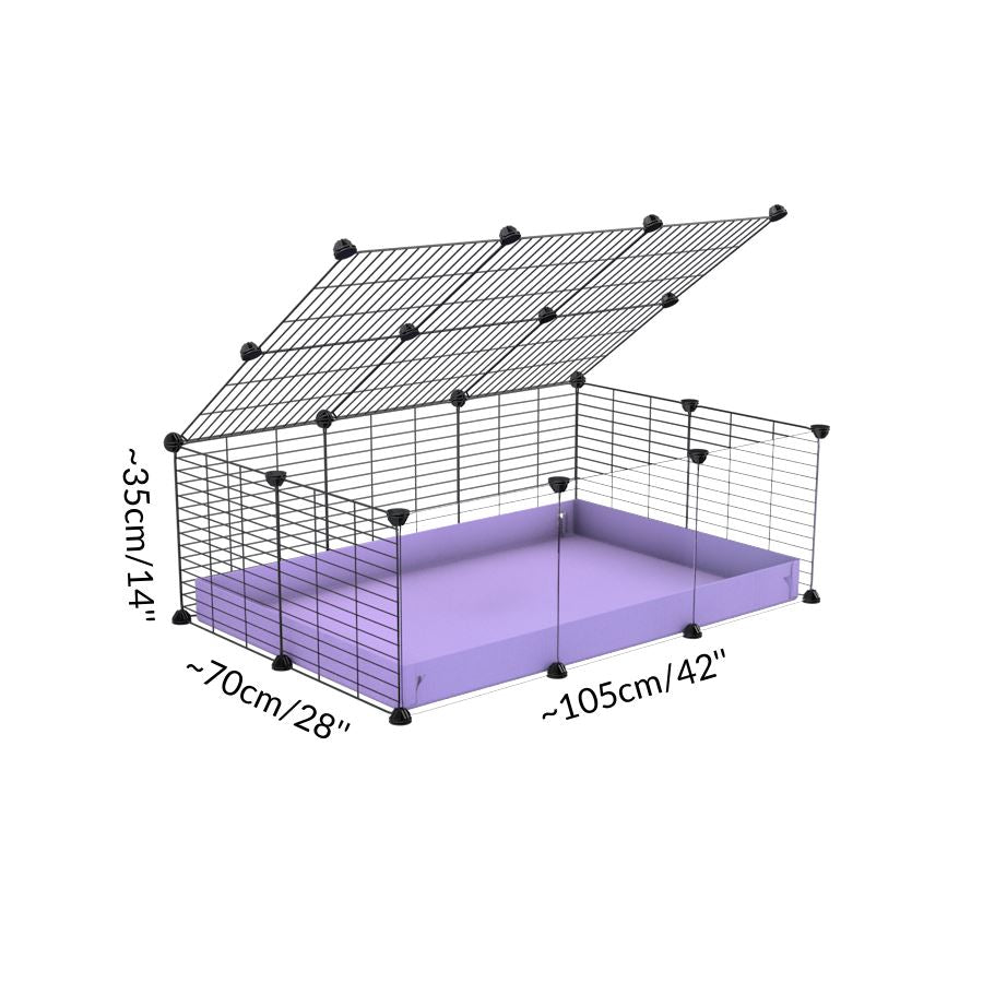Size of A cheap 3x2 C&C cage with clear transparent perspex acrylic windows for guinea pig with purple lilac pastel coroplast and baby grids from brand kavee