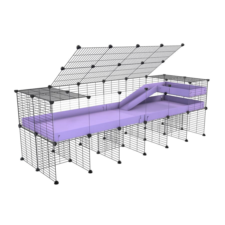 A 2x6 C and C guinea pig cage with clear transparent plexiglass acrylic panels with stand loft ramp lid small size meshing safe grids purple lilac pastel correx sold in UK