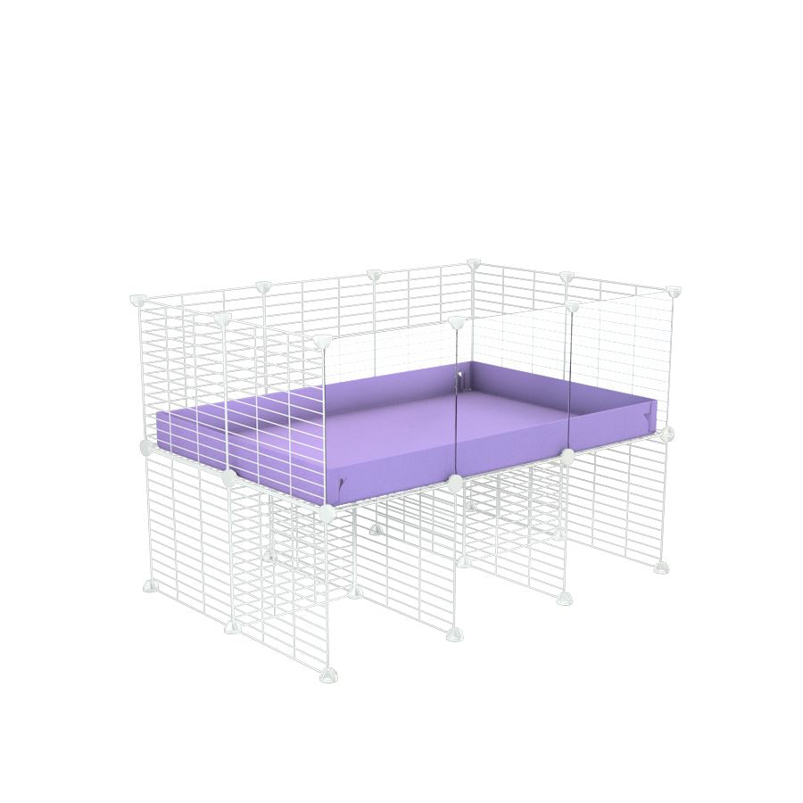 a 3x2 CC cage with clear transparent plexiglass acrylic panels for guinea pigs with a stand purple lilac pastel correx and white grids sold in UK by kavee