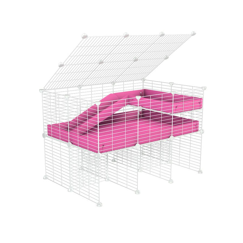 A 2x3 C and C guinea pig cage with stand loft ramp lid small size meshing safe white C&C grids pink correx sold in UK