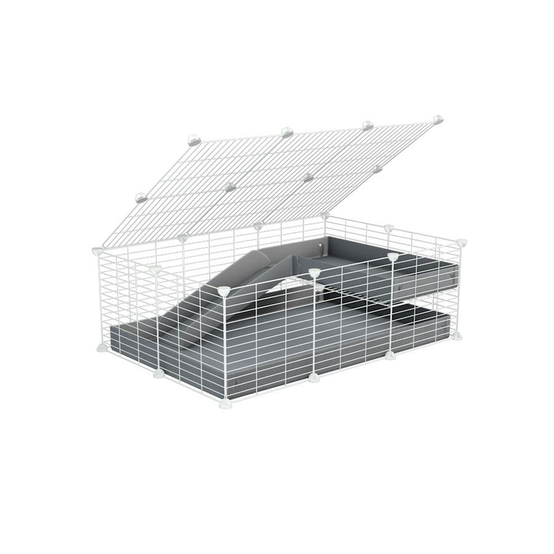 a 2x3 C and C guinea pig cage with loft ramp lid small hole size white CC grids grey coroplast kavee