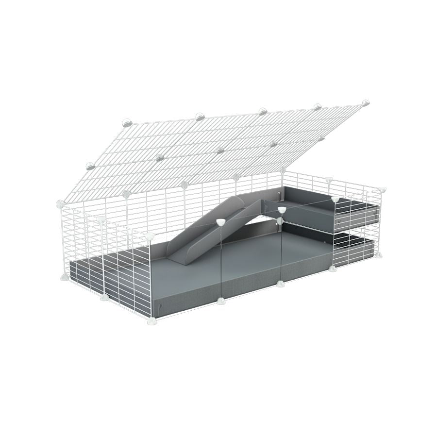 a 2x4 C and C guinea pig cage with clear transparent plexiglass acrylic panels with loft ramp lid small hole size white CC grids grey coroplast kavee