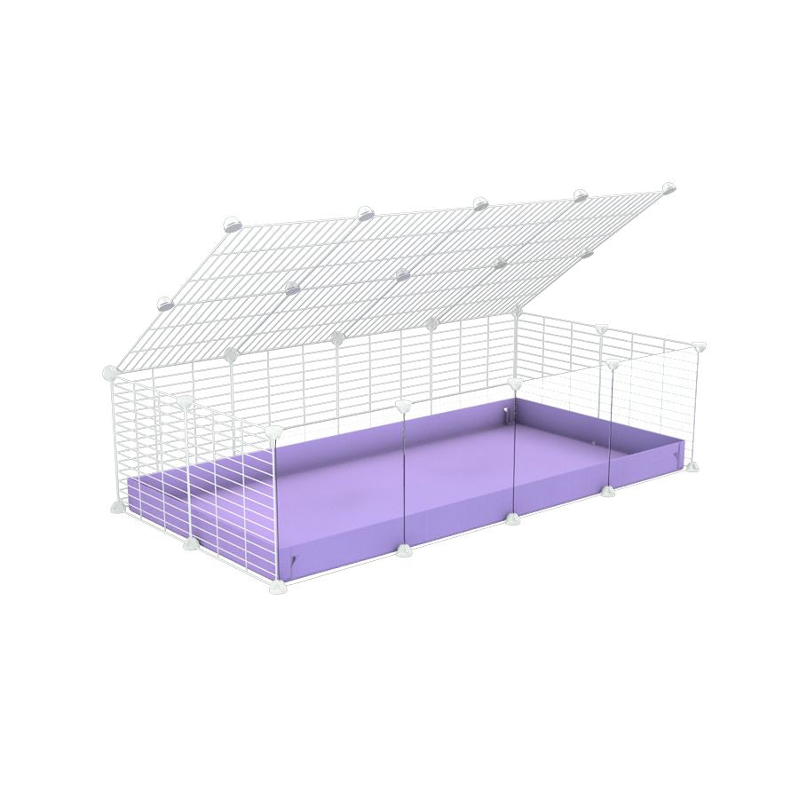 A 2x4 C and C cage with clear transparent plexiglass acrylic grids for guinea pigs with purple lilac pastel coroplast a lid and small hole white grids from brand kavee