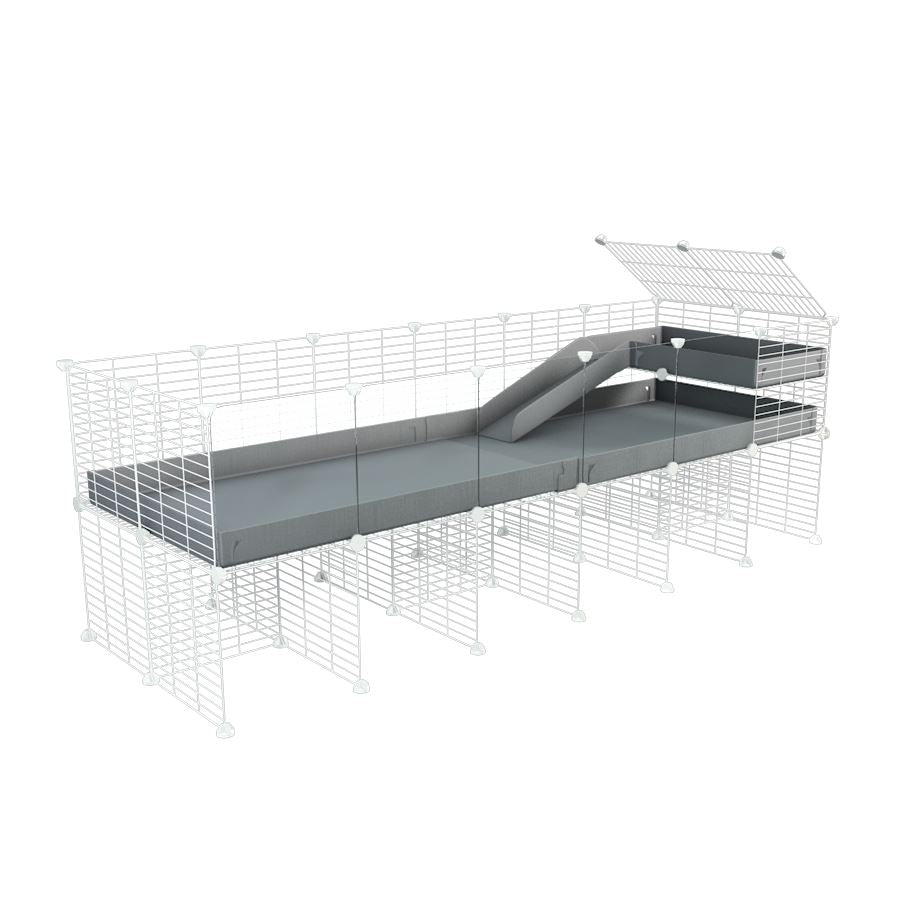 a 6x2 CC guinea pig cage with clear transparent plexiglass acrylic panels with stand loft ramp small mesh white C and C grids grey corroplast by brand kavee