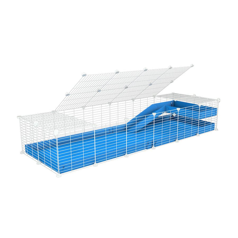 a 2x6 C and C guinea pig cage with loft ramp lid small hole size white CC grids blue coroplast kavee