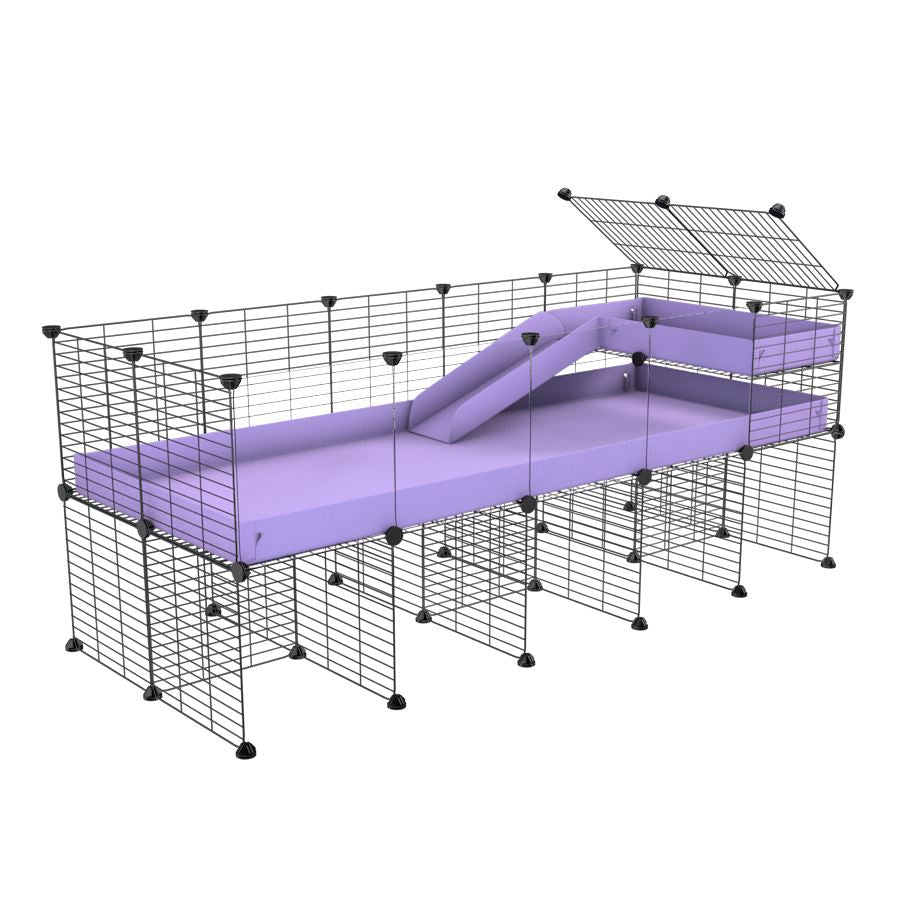 a 5x2 CC guinea pig cage with clear transparent plexiglass acrylic panels with stand loft ramp small mesh grids purple lilac pastel corroplast by brand kavee