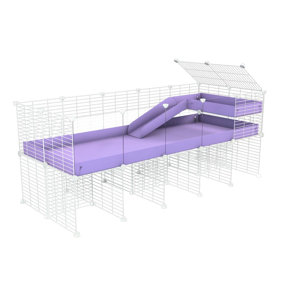 a 5x2 CC guinea pig cage with clear transparent plexiglass acrylic panels with stand loft ramp small mesh white CC grids purple lilac pastel corroplast by brand kavee