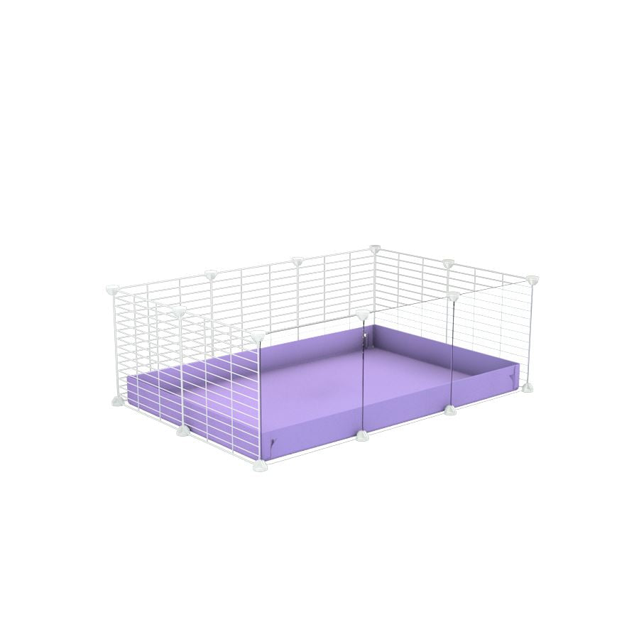A cheap 3x2 C&C cage with clear transparent perspex acrylic windows for guinea pig with purple lilac pastel coroplast and baby proof white grids from brand kavee