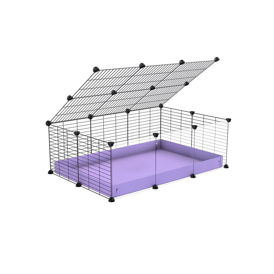 A 2x3 C and C cage with clear transparent plexiglass acrylic grids for guinea pigs with purple lilac pastel coroplast a lid and small hole grids from brand kavee