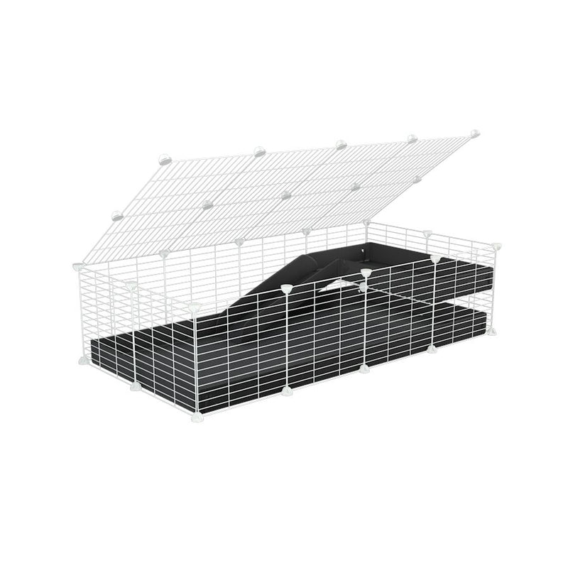 a 2x4 C and C guinea pig cage with loft ramp lid small hole size white grids black coroplast kavee