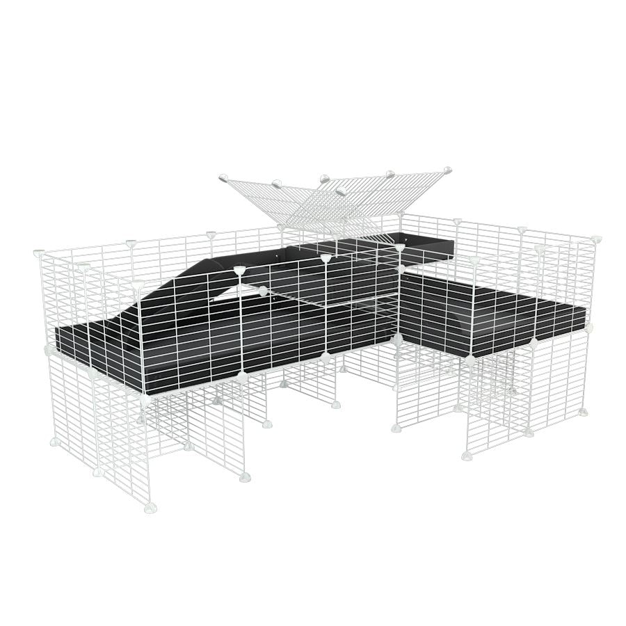 White L-Shape 6x2 C&C Cage with Loft, Divider, and Stand Kavee UK