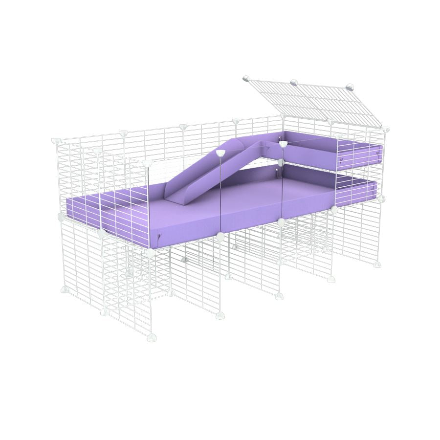 a 4x2 CC guinea pig cage with clear transparent plexiglass acrylic panels with stand loft ramp small mesh white C and C grids purple lilac pastel corroplast by brand kavee