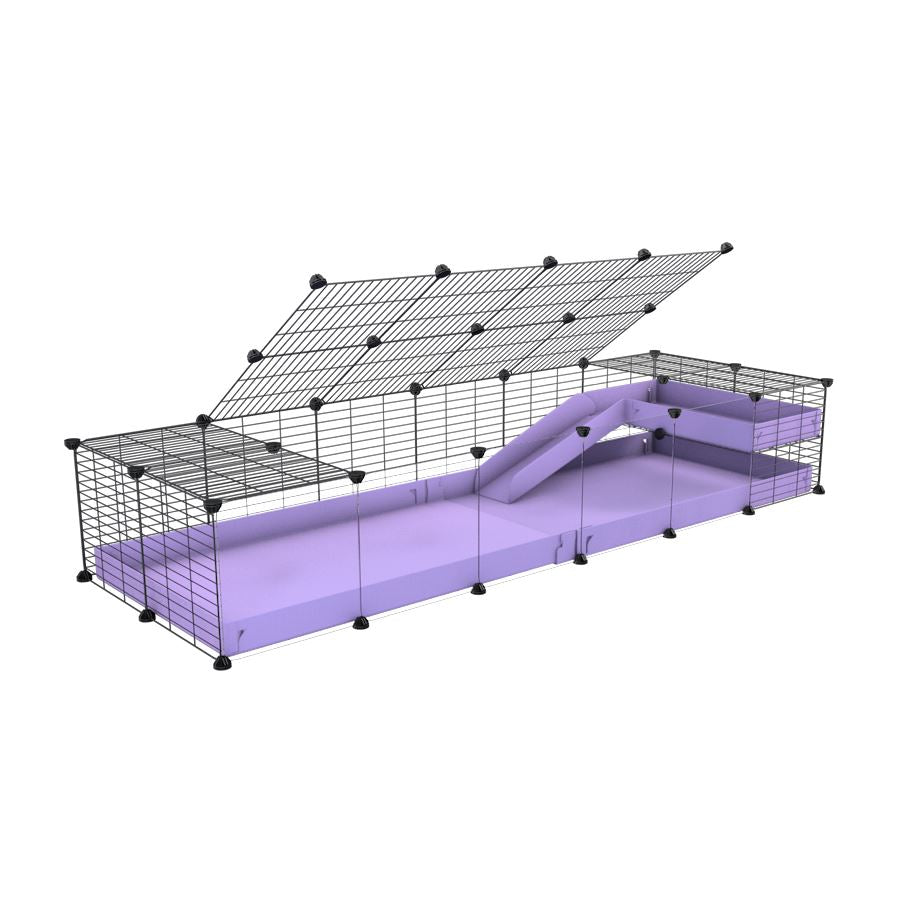 a 2x6 C and C guinea pig cage with clear transparent plexiglass acrylic panels with loft ramp lid small hole size grids purple lilac pastel coroplast kavee