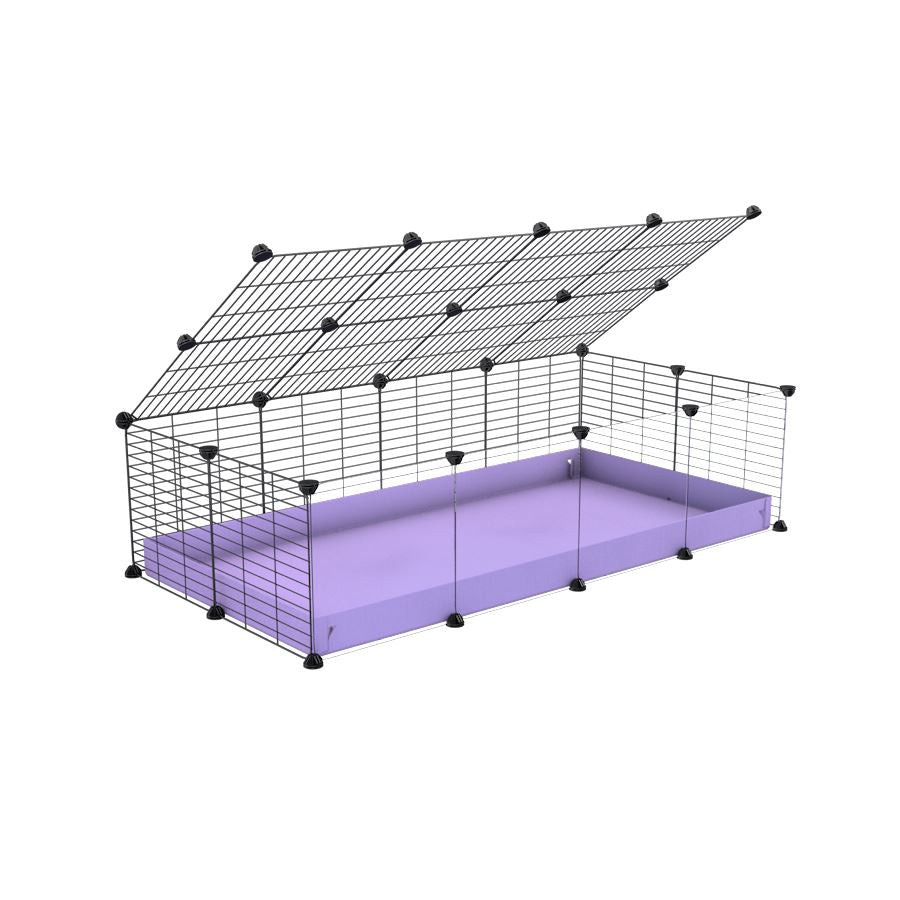 A 2x4 C and C cage with clear transparent plexiglass acrylic grids for guinea pigs with purple lilac pastel coroplast a lid and small hole grids from brand kavee