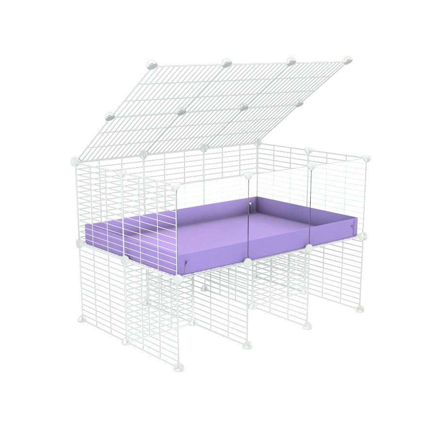 a 3x2 C&C cage with clear transparent perspex acrylic windows for guinea pigs with a stand and a top purple lilac pastel plastic safe white grids by kavee