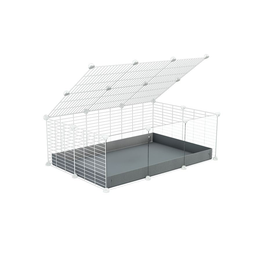 A 2x3 C and C cage with clear transparent plexiglass acrylic grids for guinea pigs with grey coroplast a lid and small hole white grids from brand kavee