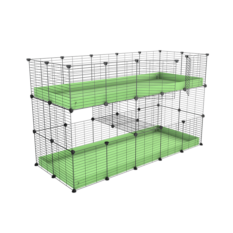 A two tier 5x2 c&c cage for guinea pigs with two levels green pastel correx baby safe grids by brand kavee in the uk