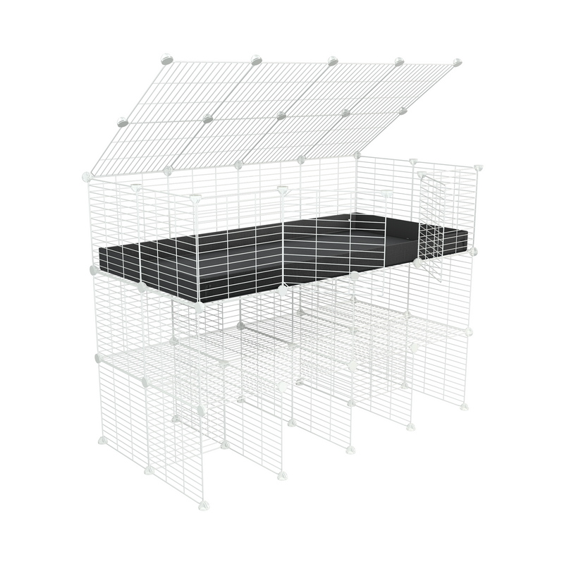 a tall 4x2 C&C guinea pigs cage with a double stand black coroplast a lid and safe small hole white CC grids sold in Uk by kavee