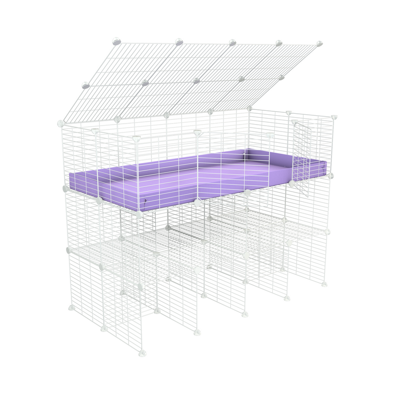 a tall 4x2 C&C guinea pigs cage with a double stand purple coroplast a lid and safe small hole white CC grids sold in Uk by kavee