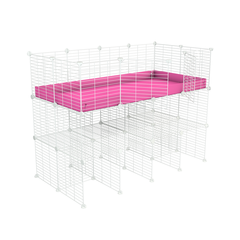 A 2x4 kavee C&C guinea pig cage with double stand green coroplast made of baby bars safe white grids