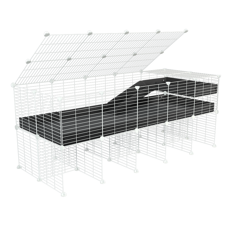 A 2x5 C and C guinea pig cage with stand loft ramp lid small size meshing safe white grids black correx sold in UK