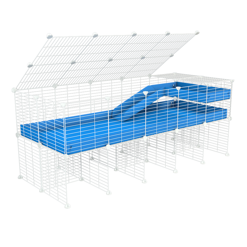 A 2x5 C and C guinea pig cage with stand loft ramp lid small size meshing safe white C and C grids blue correx sold in UK
