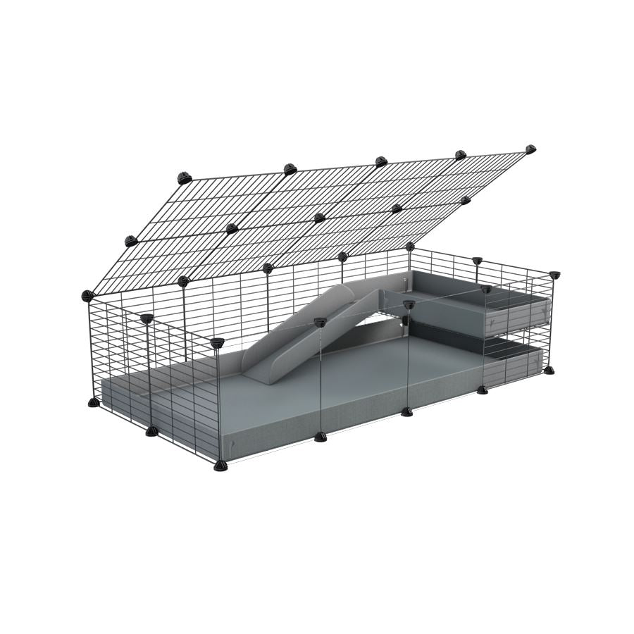 a 2x4 C and C guinea pig cage with clear transparent plexiglass acrylic panels with loft ramp lid small hole size grids grey coroplast kavee