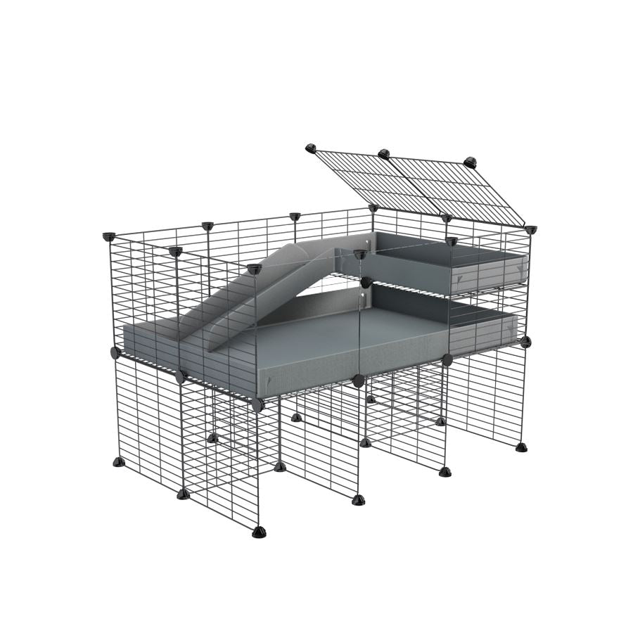 a 3x2 CC guinea pig cage with clear transparent plexiglass acrylic panels with stand loft ramp small mesh grids grey corroplast by brand kavee