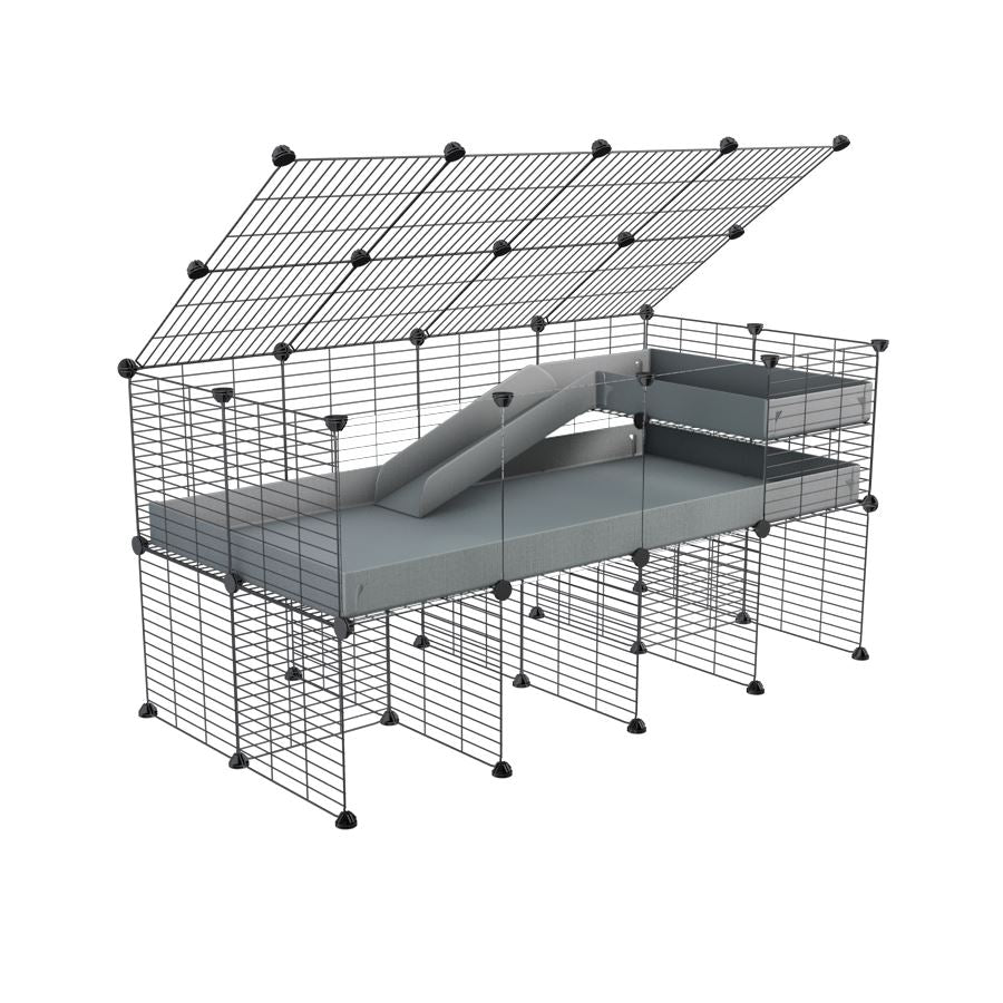 A 2x4 C and C guinea pig cage with clear transparent plexiglass acrylic panels with stand loft ramp lid small size meshing safe grids grey correx sold in UK
