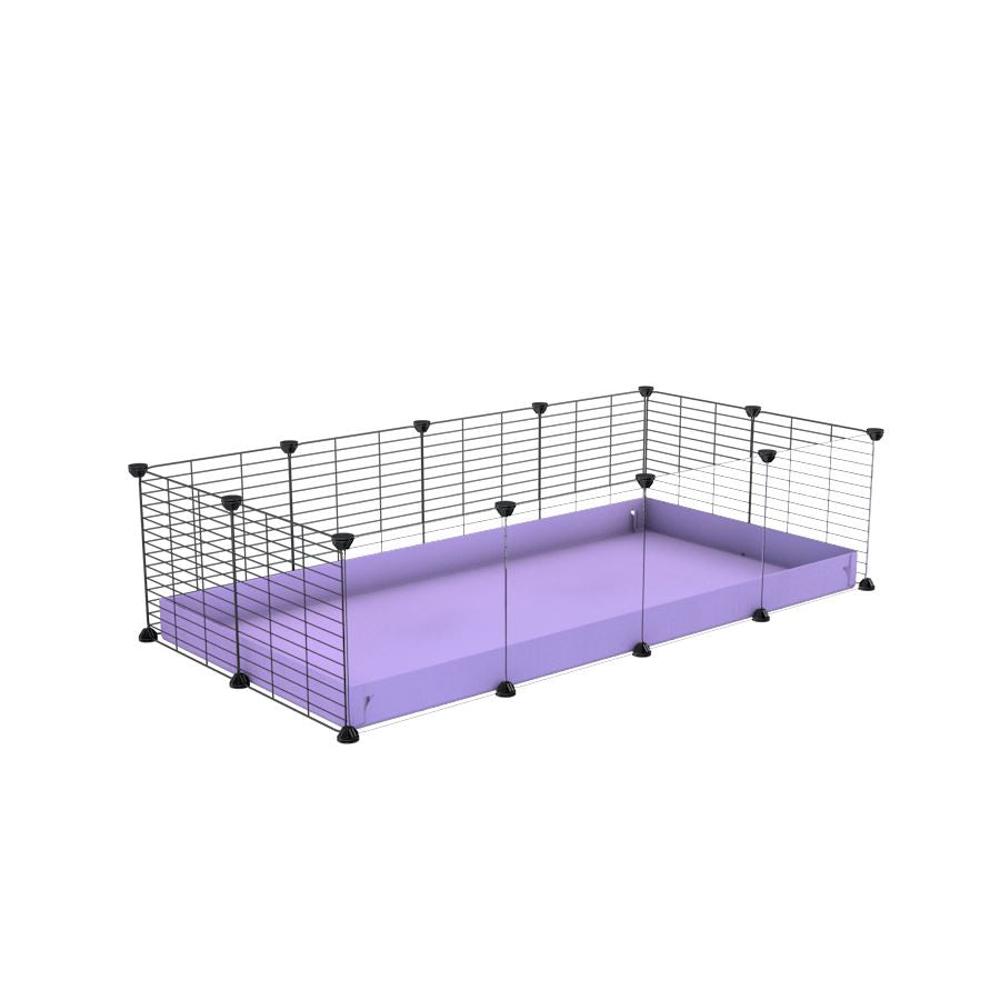 A cheap 4x2 C&C cage with clear transparent perspex acrylic windows for guinea pig with purple lilac pastel coroplast and baby grids from brand kavee