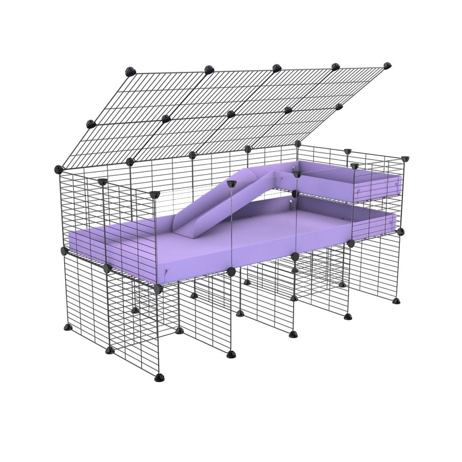 A 2x4 C and C guinea pig cage with clear transparent plexiglass acrylic panels with stand loft ramp lid small size meshing safe grids purple lilac pastel correx sold in UK