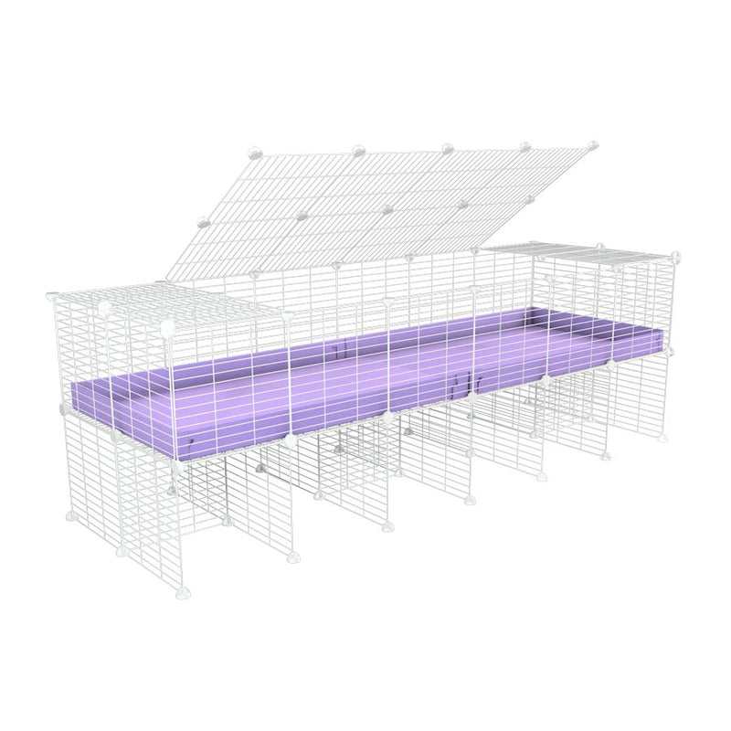 a 6x2 C&C cage for guinea pigs with a stand and a top purple lilac pastel plastic safe white C&C grids by kavee