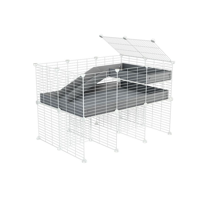 a 3x2 CC guinea pig cage with stand loft ramp small mesh white C&C grids grey corroplast by brand kavee