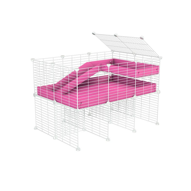 a 3x2 CC guinea pig cage with stand loft ramp small mesh white grids pink corroplast by brand kavee