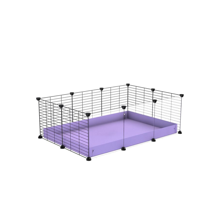 A cheap 3x2 C&C cage with clear transparent perspex acrylic windows for guinea pig with purple lilac pastel coroplast and baby grids from brand kavee