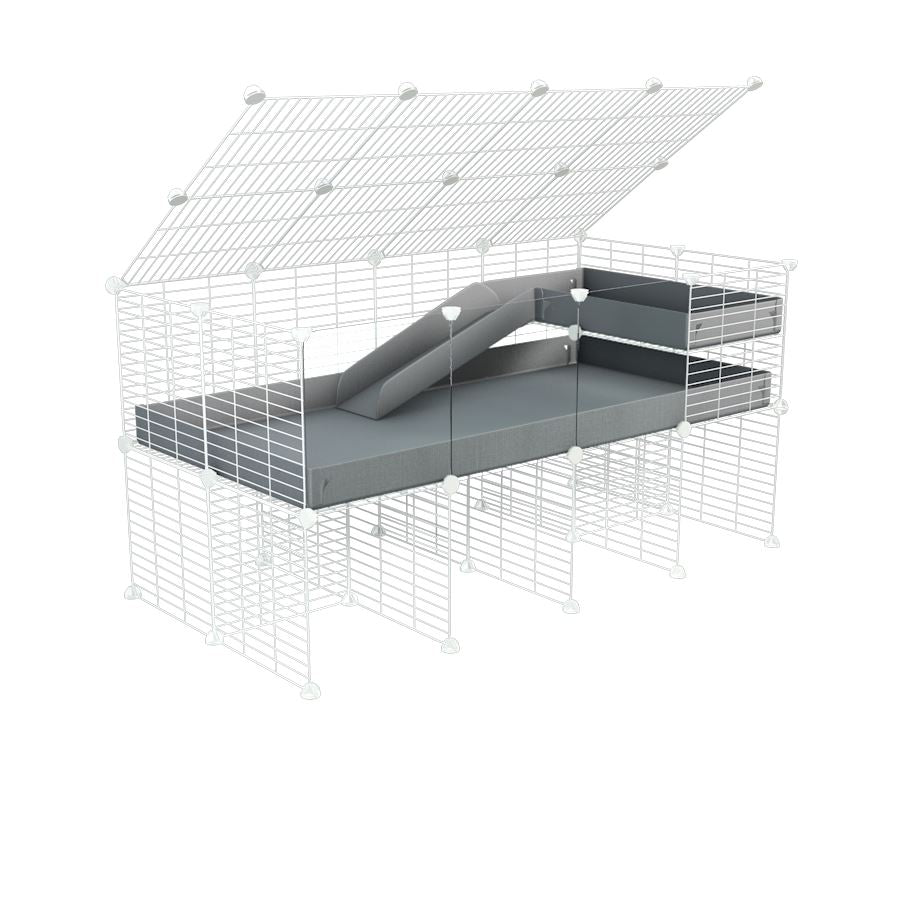A 2x4 C and C guinea pig cage with clear transparent plexiglass acrylic panels with stand loft ramp lid small size meshing safe white C and C grids grey correx sold in UK
