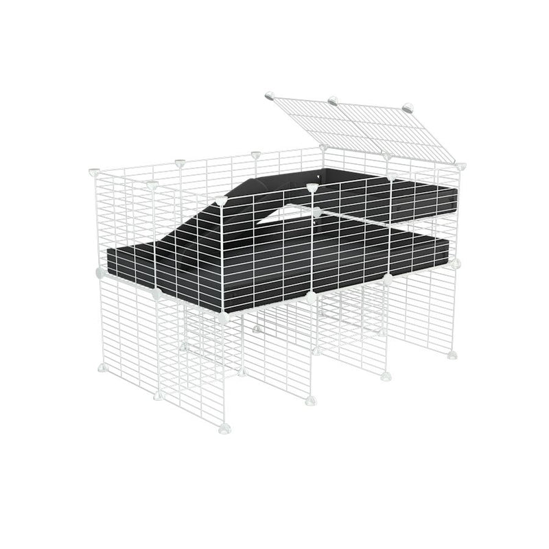 a 3x2 CC guinea pig cage with stand loft ramp small mesh white grids black corroplast by brand kavee