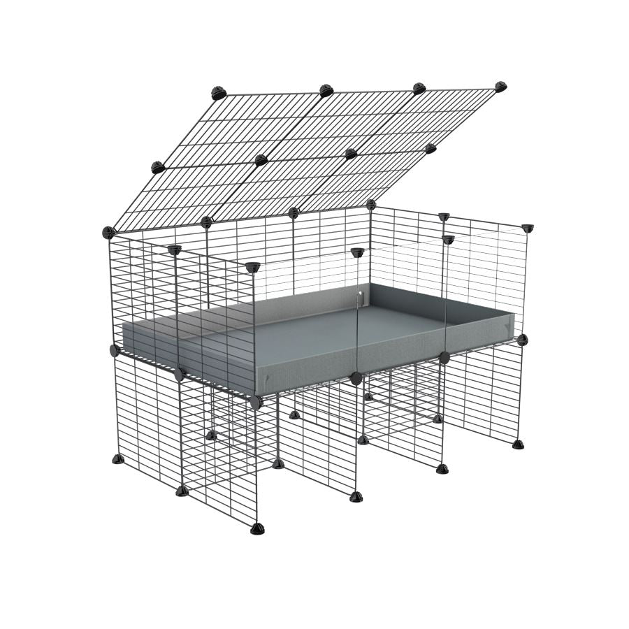 a 3x2 C&C cage with clear transparent perspex acrylic windows for guinea pigs with a stand and a top grey plastic safe grids by kavee