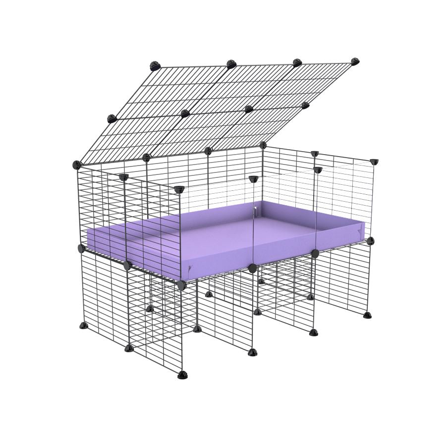 a 3x2 C&C cage with clear transparent perspex acrylic windows for guinea pigs with a stand and a top purple lilac pastel plastic safe grids by kavee