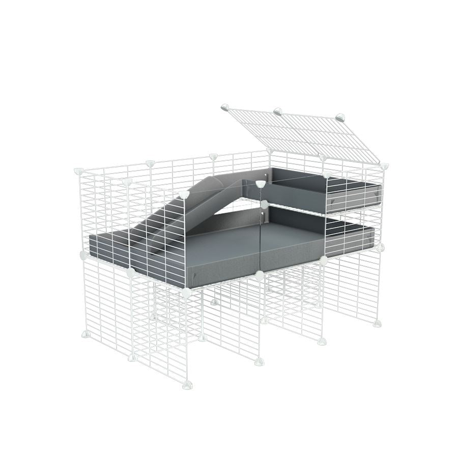 a 3x2 CC guinea pig cage with clear transparent plexiglass acrylic panels with stand loft ramp small mesh white C&C grids grey corroplast by brand kavee