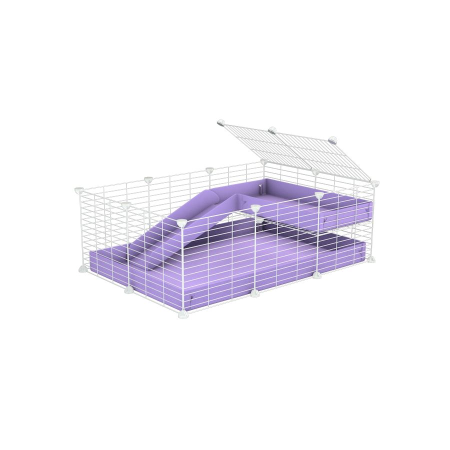 White 3x2 C&C Cage with a Loft and Ramp for Guinea Pigs Kavee UK