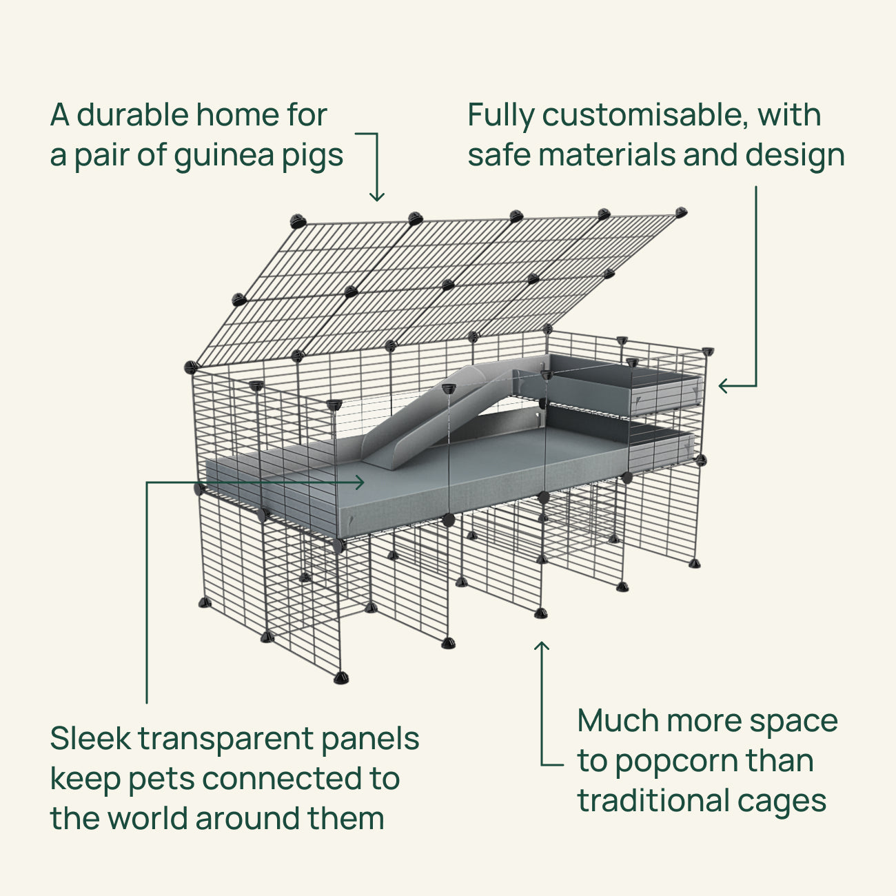 Cage C&C 4x2 pour cochon d'Inde avec mezzanine