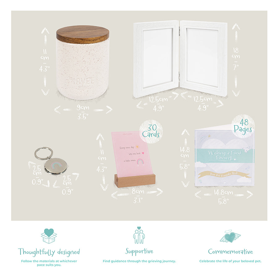 Kavee Cage Memorial creamtion set for guinea pigs and rabbits showing product features