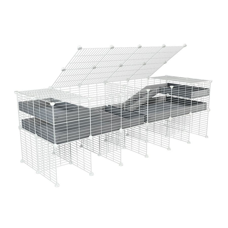 A 6x2 white C&C cage with lid divider stand loft ramp for guinea pig fighting or quarantine with grey coroplast from brand kavee