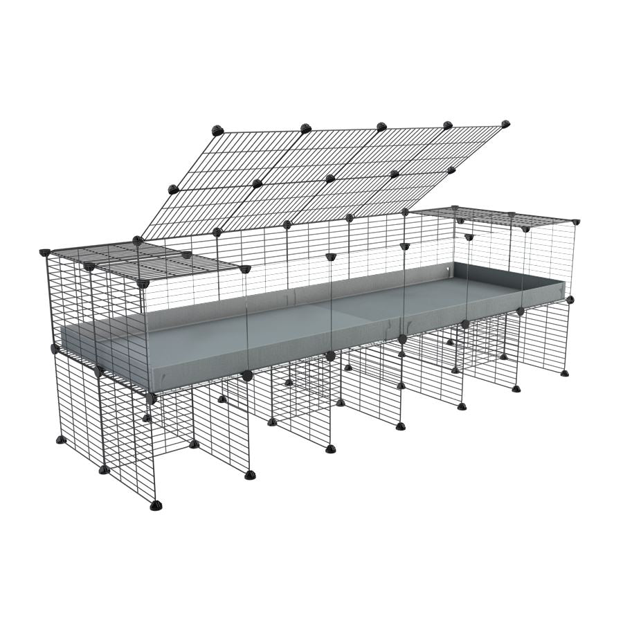 a 6x2 C&C cage with clear transparent perspex acrylic windows  for guinea pigs with a stand and a top grey plastic safe grids by kavee