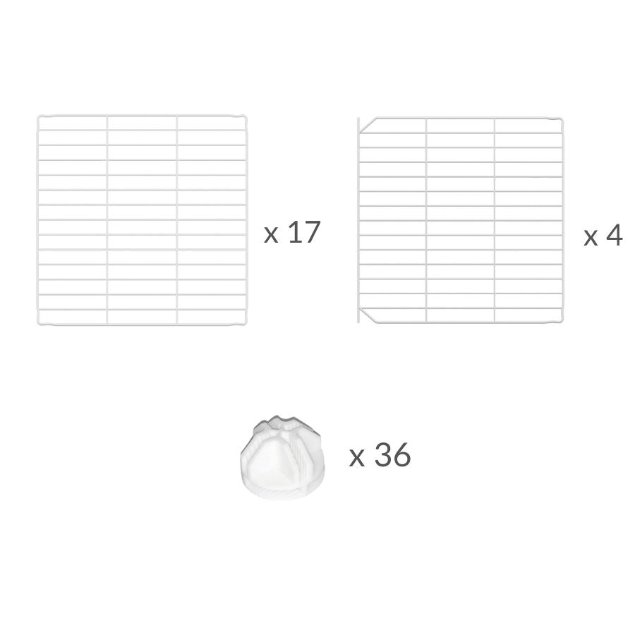 Material for a 3x3 outdoor modular playpen with lid and baby proof C and C white C and C grids for guinea pigs or Rabbits by brand kavee 