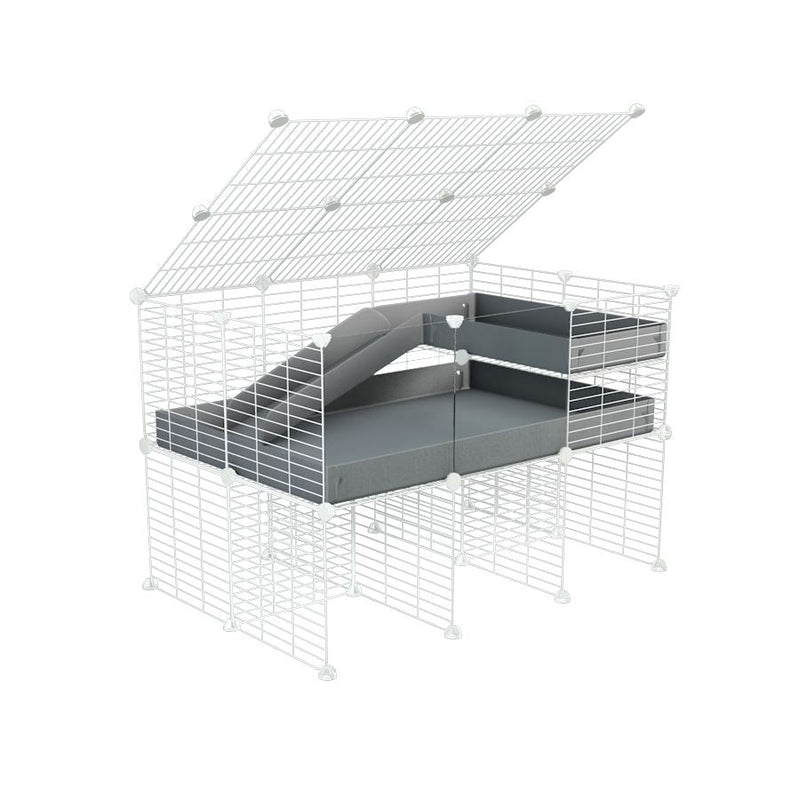 A 2x3 C and C guinea pig cage with clear transparent plexiglass acrylic panels  with stand loft ramp lid small size meshing safe white C and C grids grey correx sold in UK